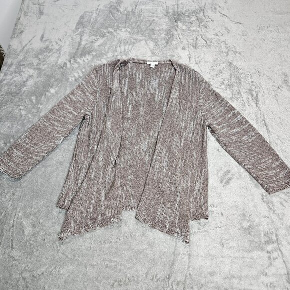J Jill Cardigan Womens Medium Pure Jill Taupe Silver Space Dye Coastal Chic - Picture 2 of 8